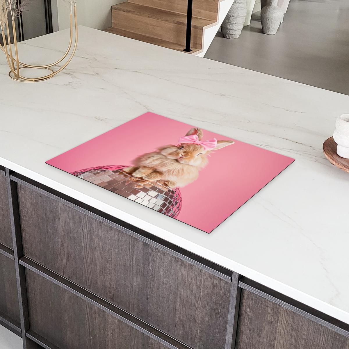 HERDABDECKPLATTE Schleife - Discoball - Kaninchen Herdabdeckung Induktionsfeld 70x52 cm - Pink, Kunststoff (70/52/0.2cm) - MuchoWow