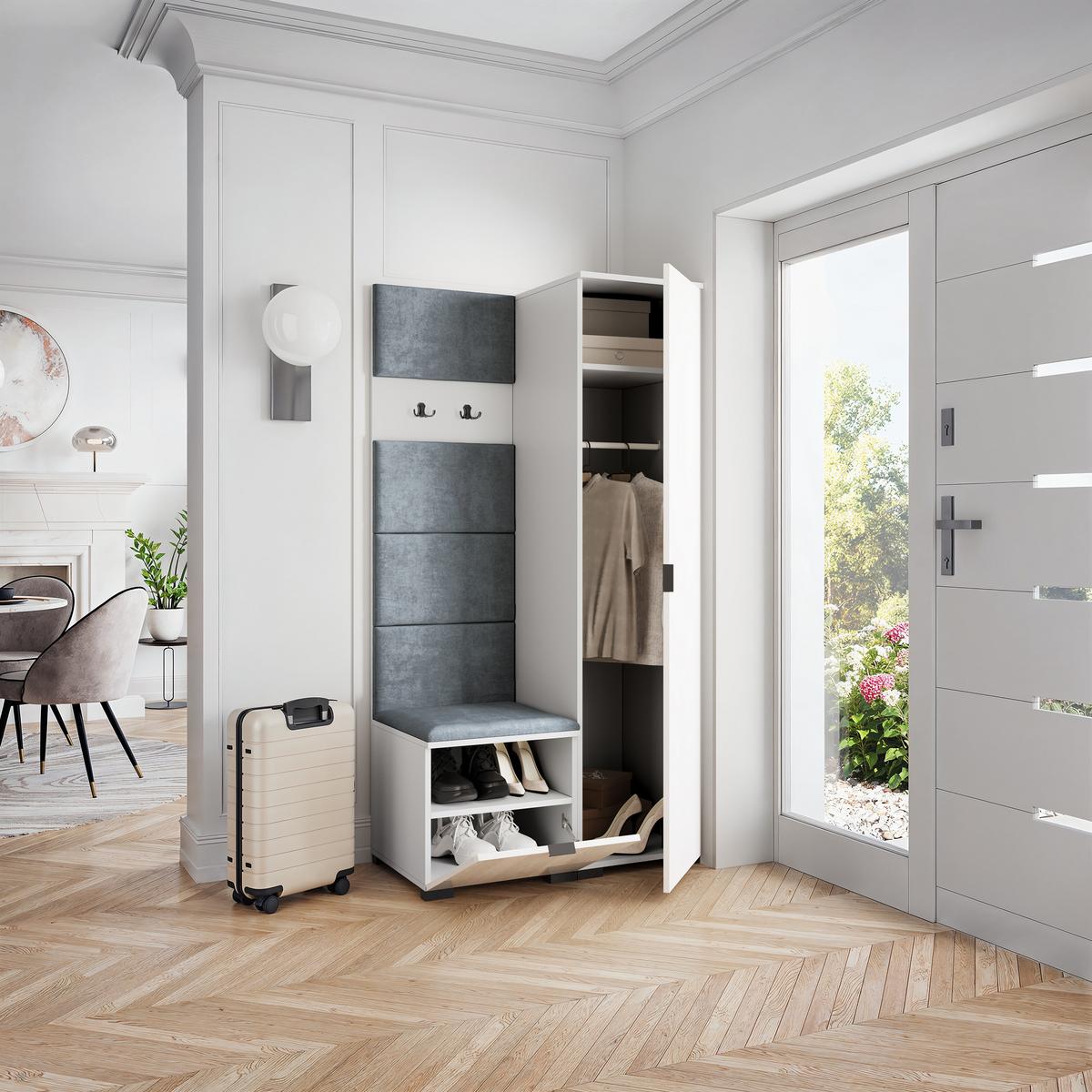 GARDEROBENSCHRANK LORI 95/181/51 cm Modern Garderobe-Set Weiß - Weiß/Grau, Holzwerkstoff (95/181/51cm) - MASSENO