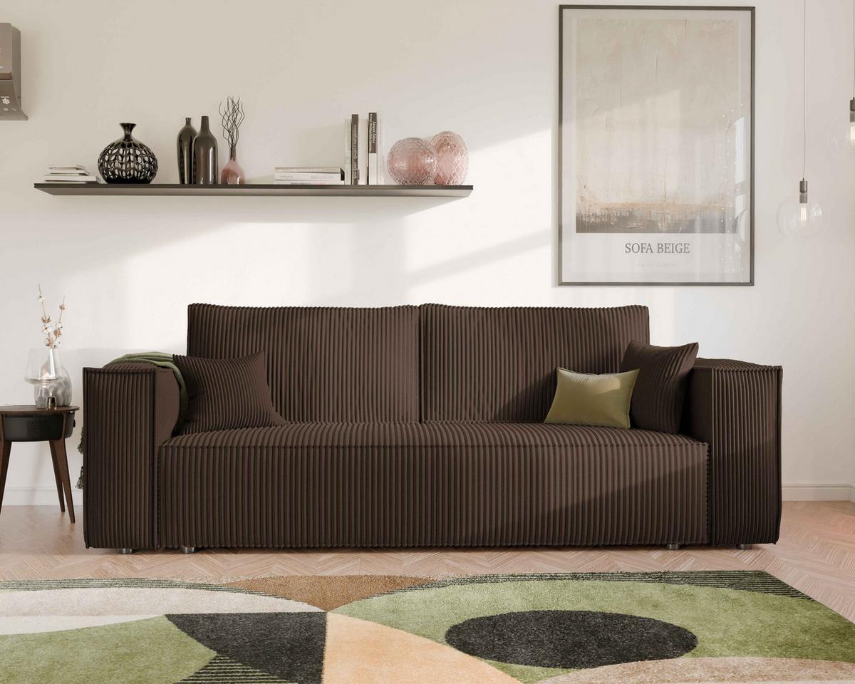 SOFA mit Schlaffunktion und Bettkasten, Braun - Braun, Holzwerkstoff/Textil (240/84/105cm) - Idohome