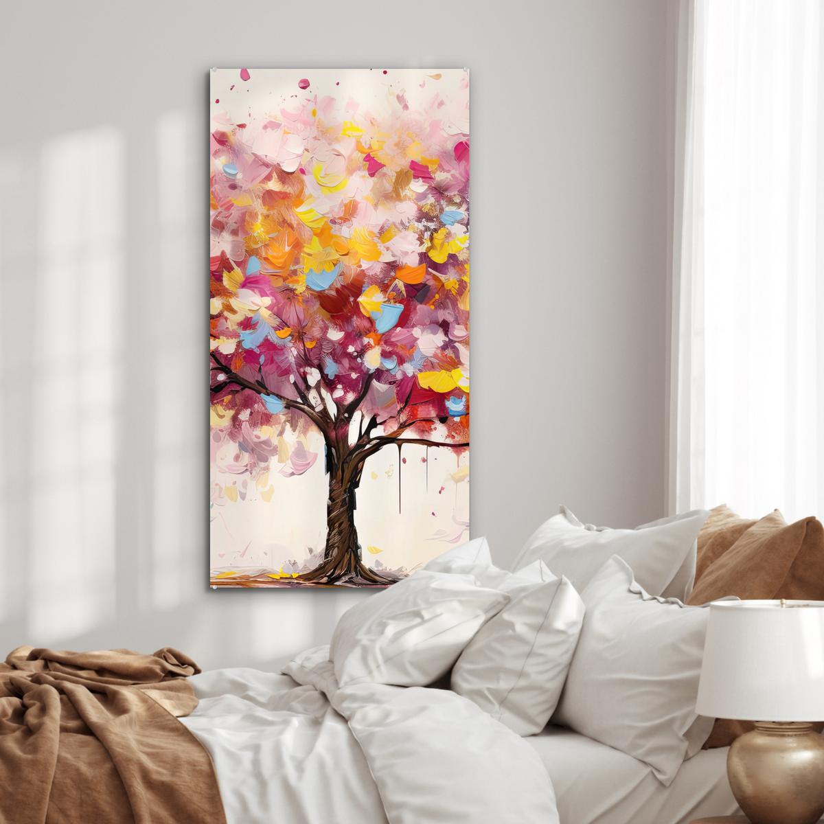 ACRYLGLASBILD Aquarell - Baum - Kunst - Abstrakt 60x120 cm - Multicolor, Glas (60/120cm) - MuchoWow