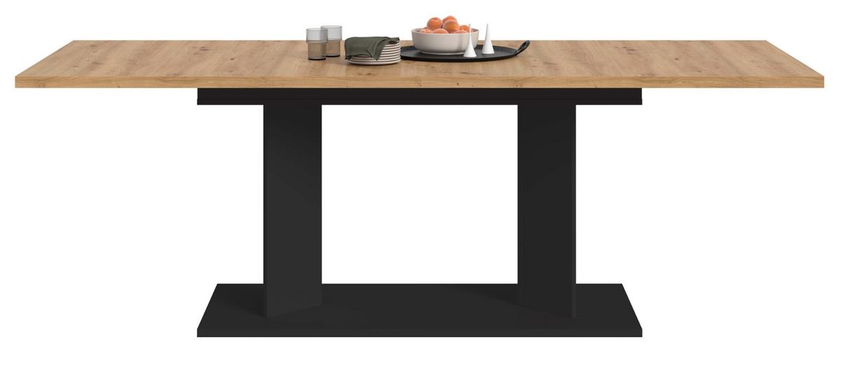 ESSTISCH Eiche Artisan, schwarz 140 - 180 - 220 x 90 cm, Küchentisch 2-fach ausziehbar - Schwarz/Eiche Artisan, Holzwerkstoff (90/140/76cm) - Inn.Furn