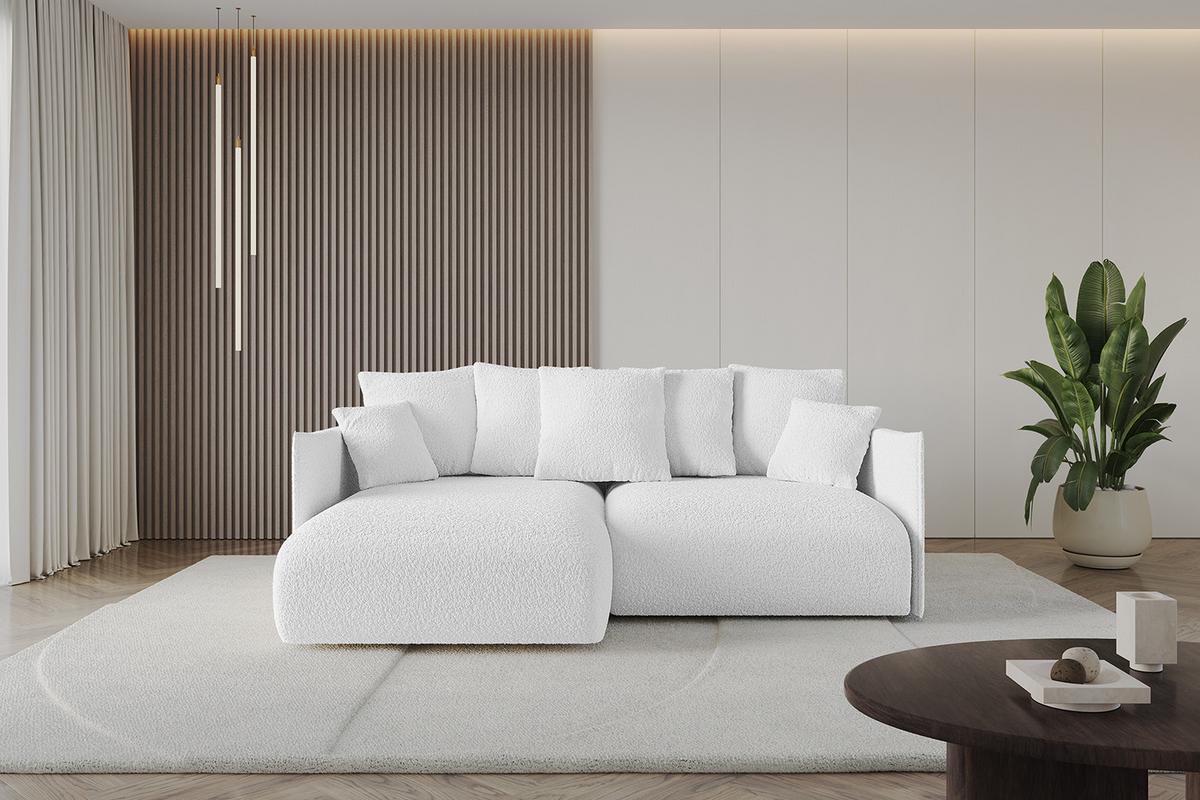 ECKSOFA Ottomane links ONESK-L 216x177x72 Weiß Bouclé - Weiß, Holzwerkstoff/Kunststoff (216/177cm) - ALTDECOR