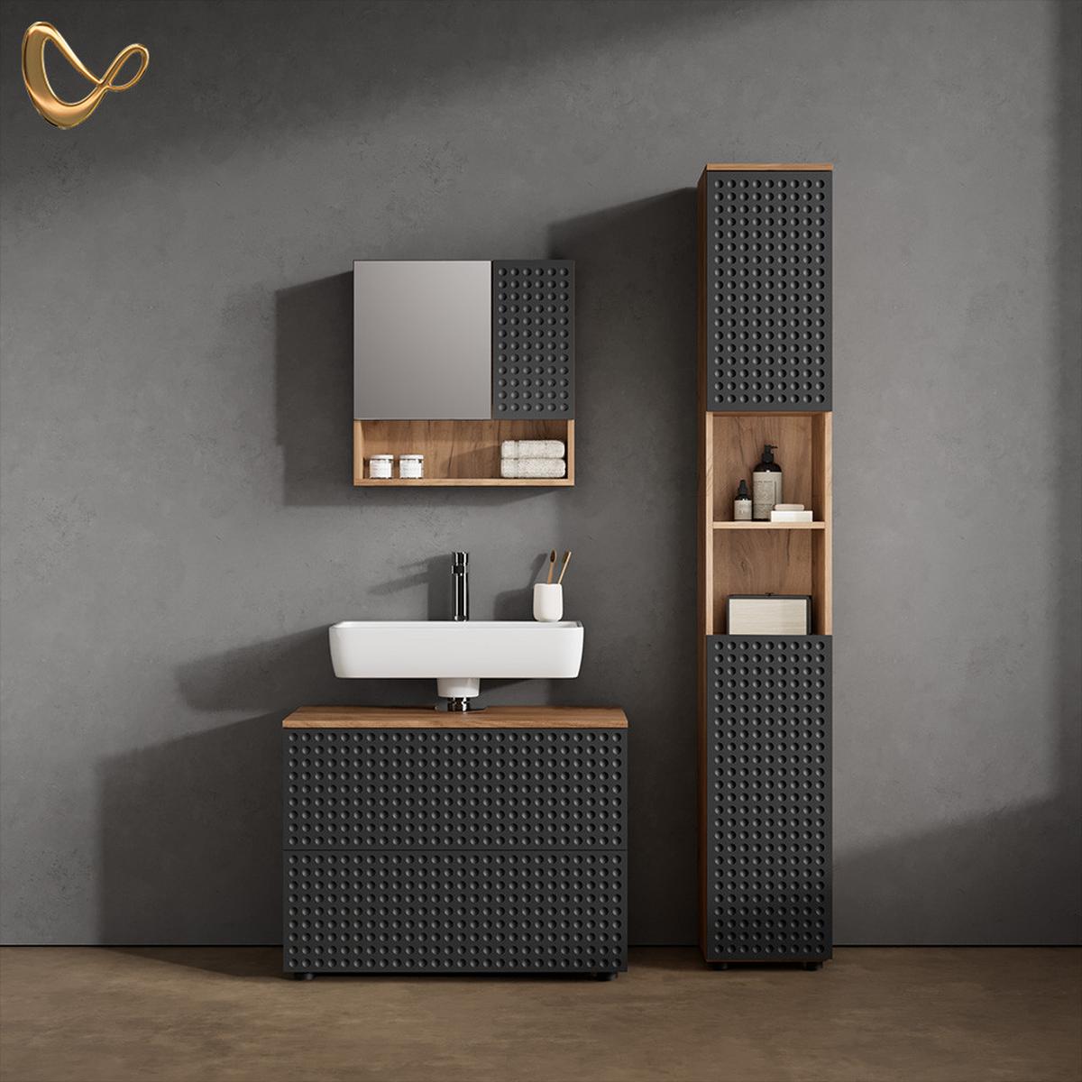 BADSPIEGELSCHRANK Ronco Anthrazit gepunktet 54 x 55 cm - Anthrazit, Holzwerkstoff (54/55/17cm) - Livinity®