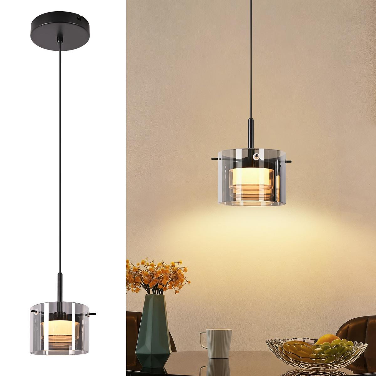 PENDELLEUCHTE Azaryn 12/12/160 cm - Schwarz, Glas/Metall (12/12/160cm) - ZMH