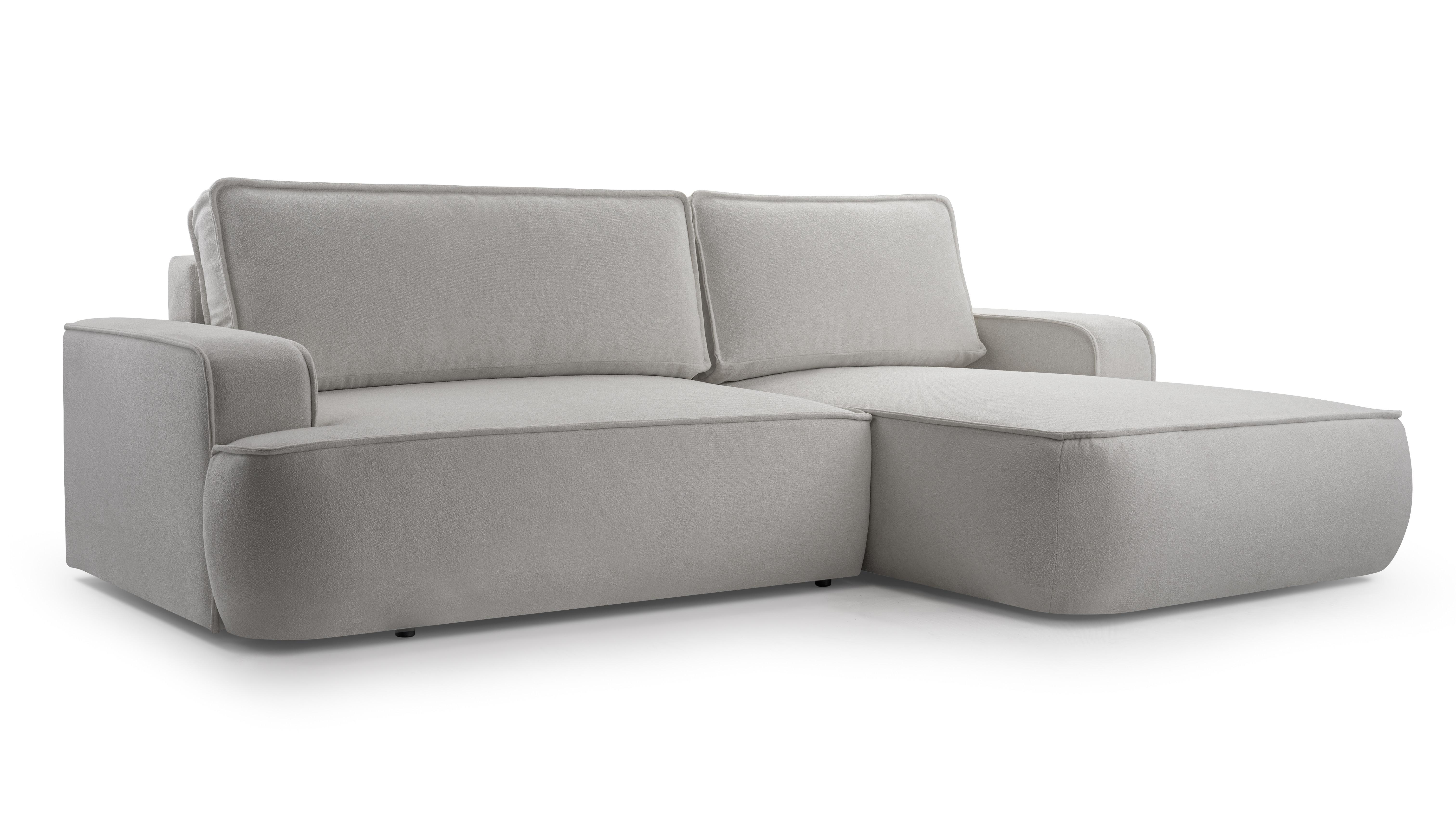 ECKSOFA SOLO Grau Boucle-Stoff mit Schlaffunktion - Grau, Holz (260/168cm) - MASSENO