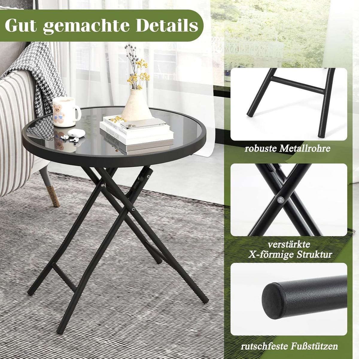 BEISTELLTISCH Schwarz - Schwarz, Metall (46/46/48cm) - COSTWAY