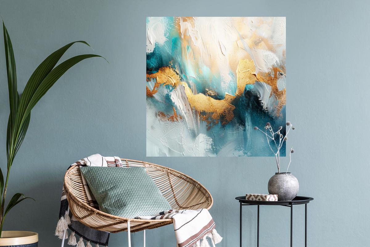 WANDTATTOO Abstrakt - Kunst - Gold - Blau Wanddeko 50x50 cm - Petrol, Kunststoff (50/50/0.1cm) - MuchoWow