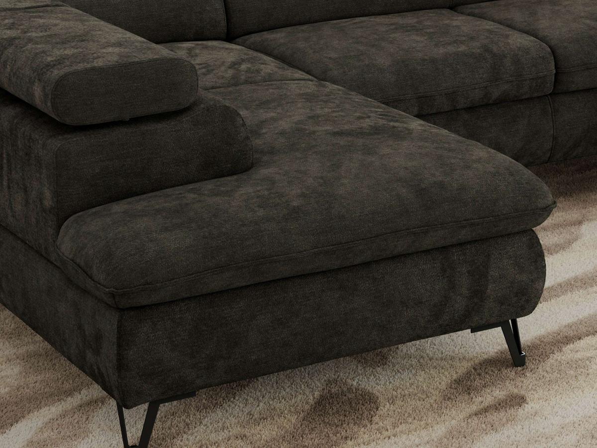 WOHNLANDSCHAFT PABLO U Schenille glatt Dunkelgrau - Dunkelgrau/Schwarz, Textil/Metall (346/76/208cm) - MKS