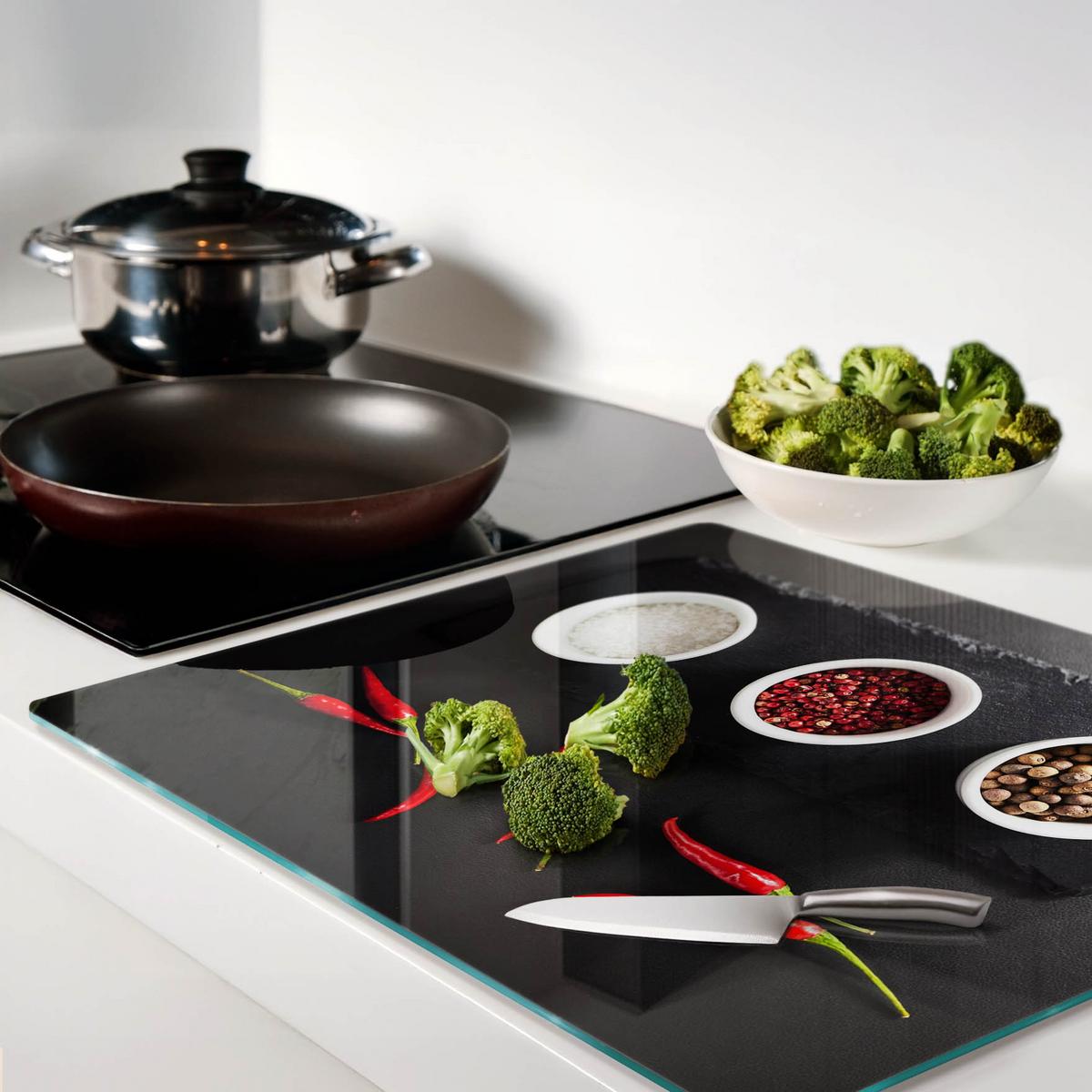 GLASPLATTE 60x52 cm Gewürze und Chili - Rot, Glas (60/0.4/52cm) - TULUP