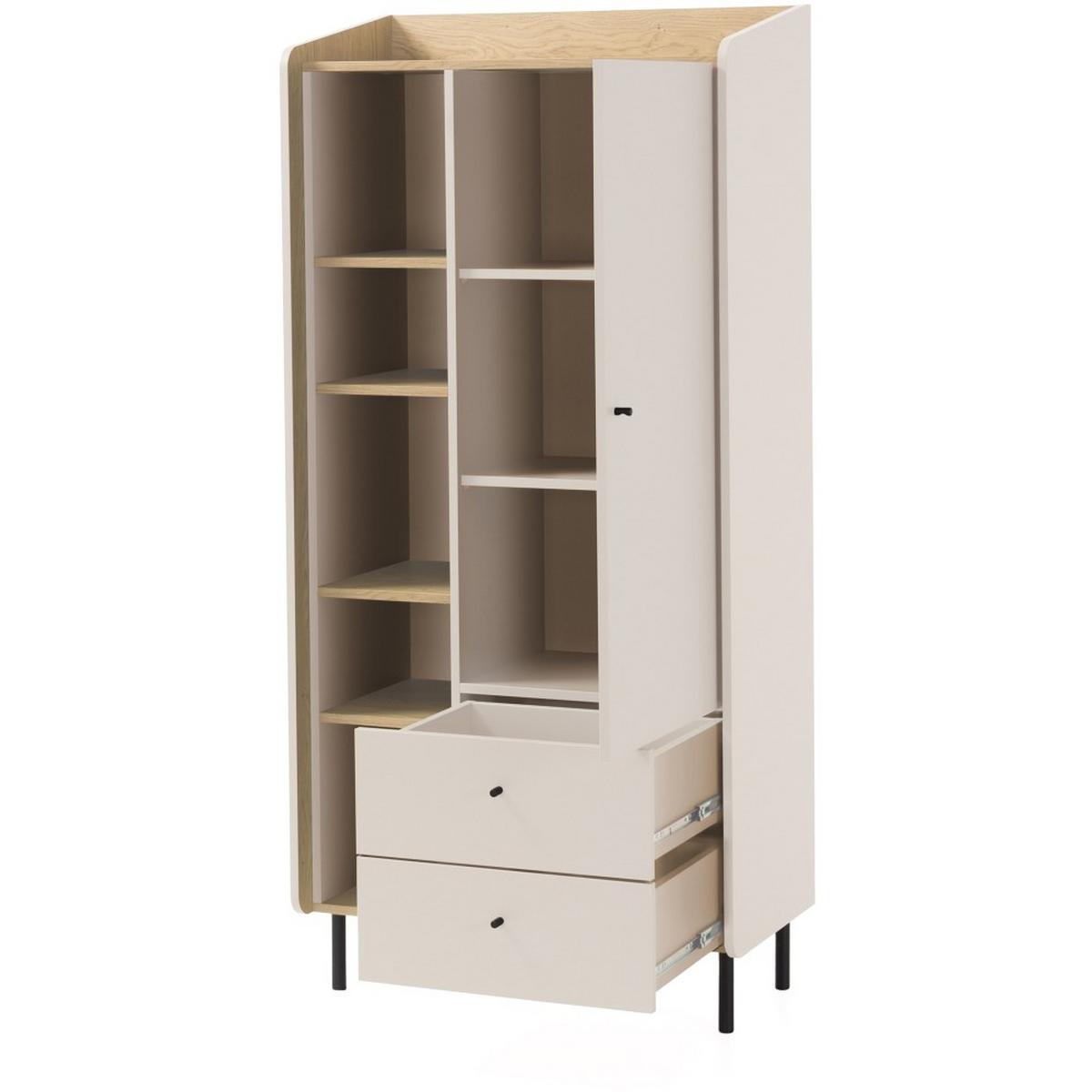 BÜCHERREGAL Alex mit 1 Tür und 2 Schubladen, Beige Sand - Beige/Schwarz, Holzwerkstoff (80/170/42cm) - Beautysofa