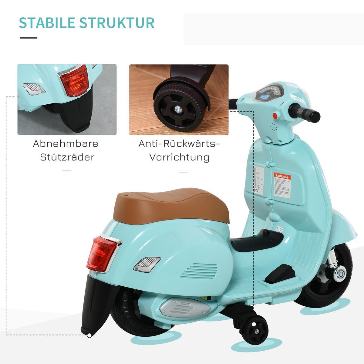 VESPA Elektromotorrad Kindermotorrad Elektrofahrzeuge 18 bis 36 Monate Grün - Grün, Metall (66.5/38/52cm) - HOMCOM