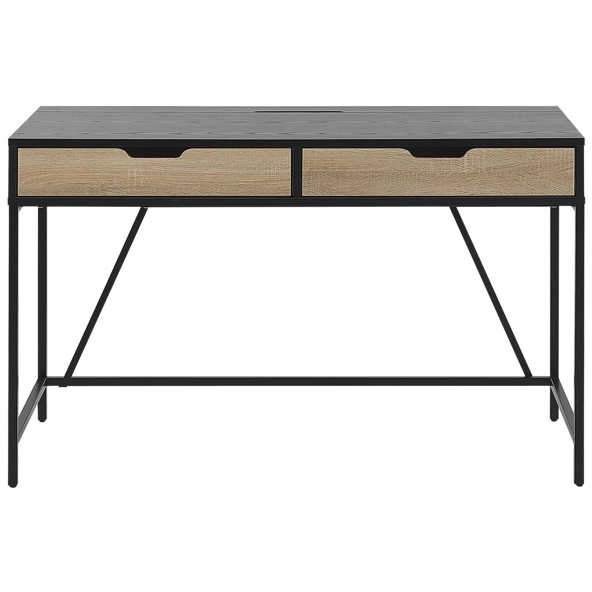 SCHREIBTISCH schwarz/heller Holzfarbton 120/60/75 cm Jena - Schwarz, Holzwerkstoff (60/120/75cm) - Beliani