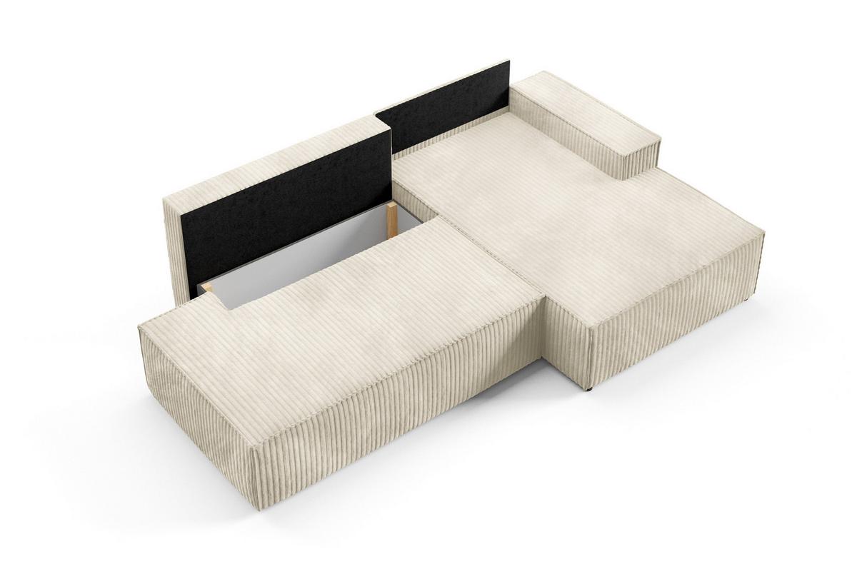 ECKSOFA TESSO R-S Creme Kordstoff mit Schlaffunktion - Champagner, Holz (247/170cm) - MASSENO