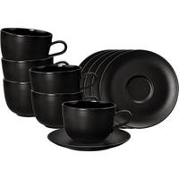 MILCHKAFFEETASSEN MIT UNTERTASSEN Liberty Velvet Black schwarz 400 ml 6er Set - Schwarz, Keramik (16.1/9.1/16.1cm) - Seltmann Weiden