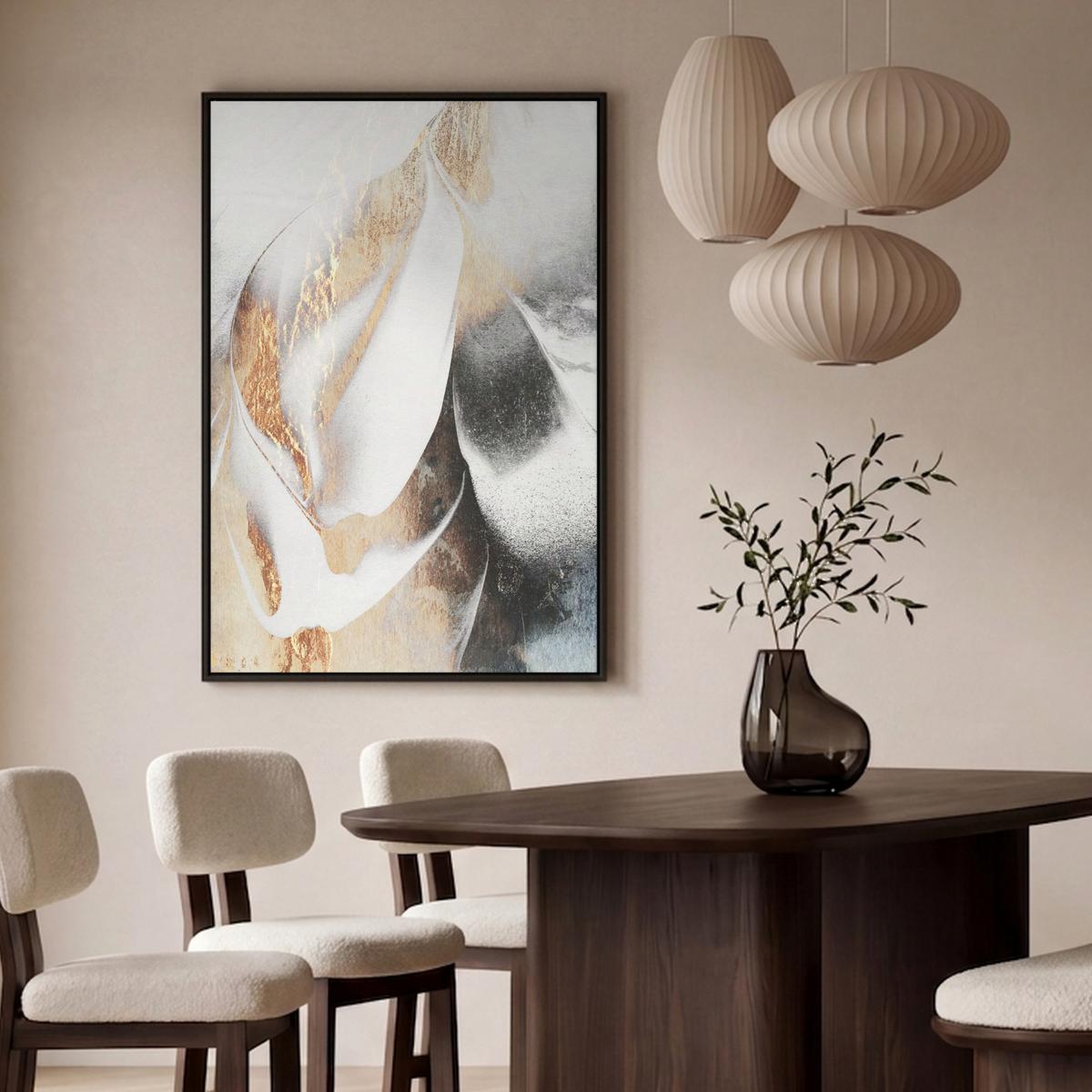 LEINWAND Bilder mit Rahmen - Luxus - Abstrakt - Gold - Weiß - 80x120 - Goldfarben, Textil (80/120cm) - MuchoWow
