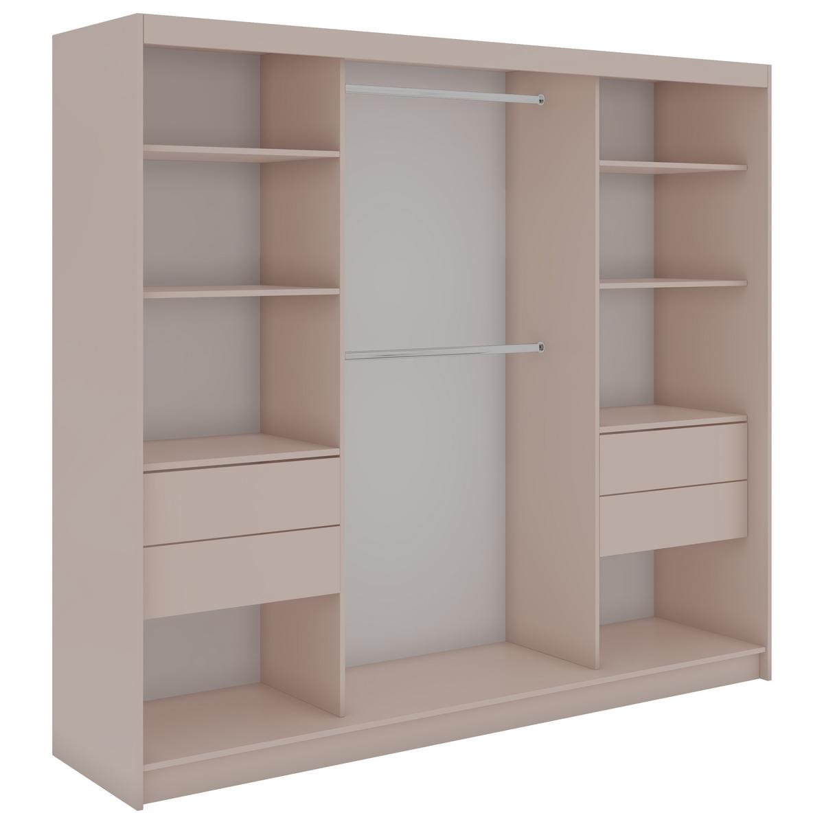 SCHWEBETÜRENSCHRANK mit Spiegel und Schubladen - WALENCJA - 240 - Kaschmir-Grau lacobel - Kaschmir/Alufarben, Holzwerkstoff/Metall (240/216/61cm) - MKS