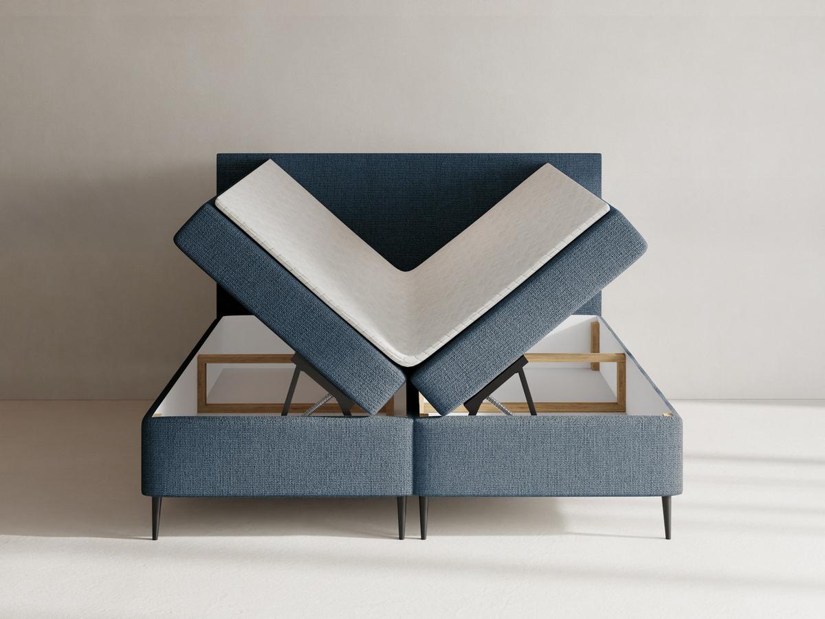 BOXBETT Alba Rise mit Bettkasten, Dunkelblau Chenille 180x200 cm – inkl. H4 Taschenfederkern Matratze & Foam Topper - Schwarz/Dunkelblau, Holz/Textil (180/200cm) - WFL GROUP