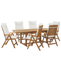 GARTENMÖBEL-SET 6-Sitzer Akazienholz Auflagen cremeweiß Java - Hellbraun/Weiß, Holz - Beliani