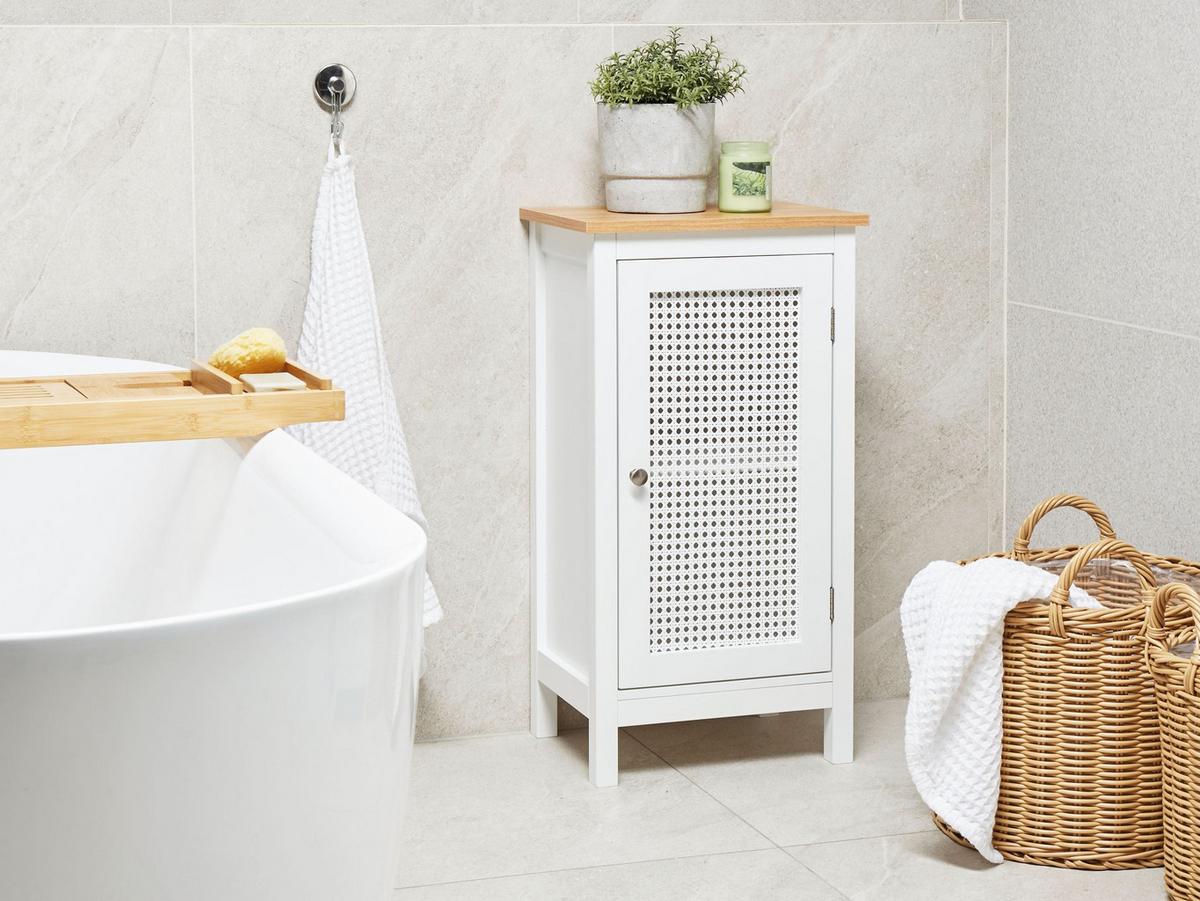 BADEZIMMERSCHRANK 40 cm Weiß Alamos - Weiß/Braun, Holzwerkstoff (40/75/30cm) - Beliani