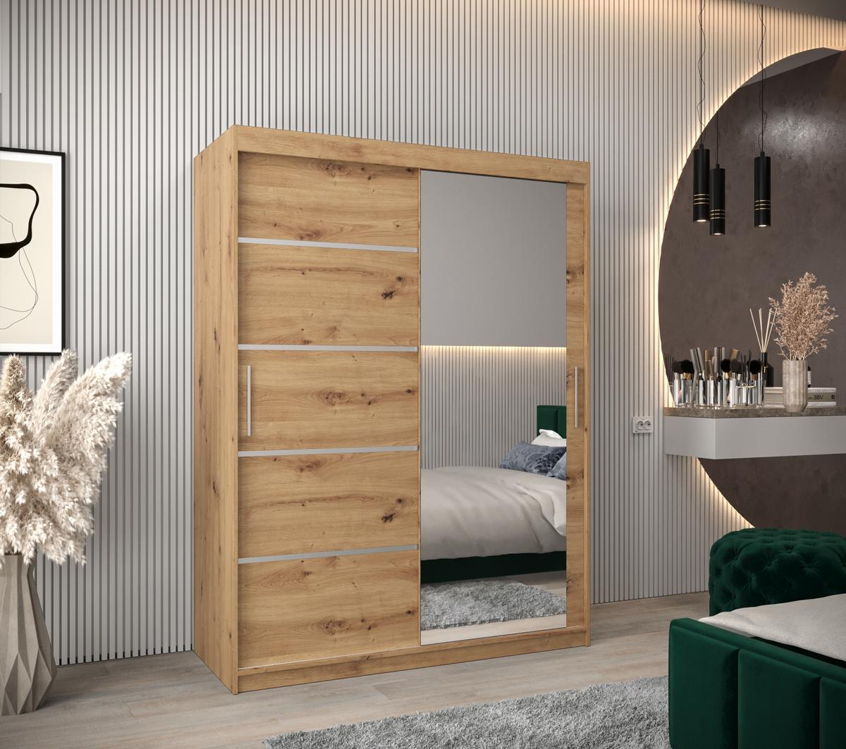 SCHWEBETÜRENSCHRANK 200/150/62 2-türig - Silberfarben/Eiche Artisan, Holz/Kunststoff (150/200/62cm) - MÖBEL KRYSPOL