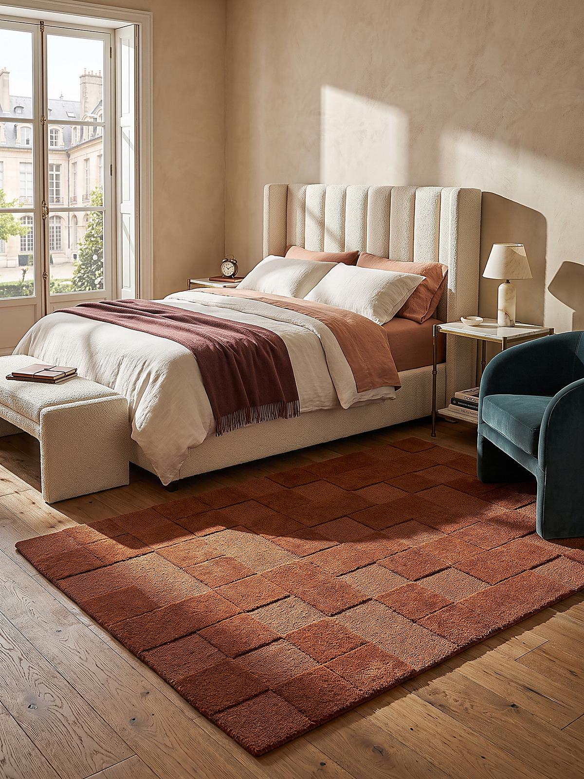 WOLLTEPPICH handgetuftet DEBEN, Schachbrettmuster, Terrakotta, 160 x 230 cm - Orange, Textil (160/230cm) - KADIMA DESIGN