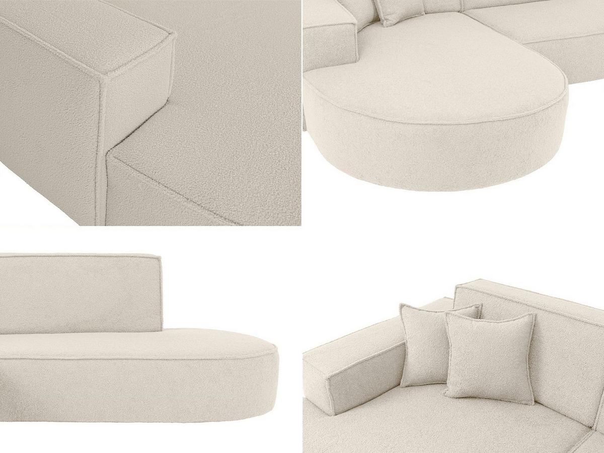 ECKSOFA Hana L-Form 3-Sitzer Ecke Links, Boucle, Creme 241/73/168 cm - Creme/Schwarz, Textil/Metall (241/168cm) - WFL GROUP