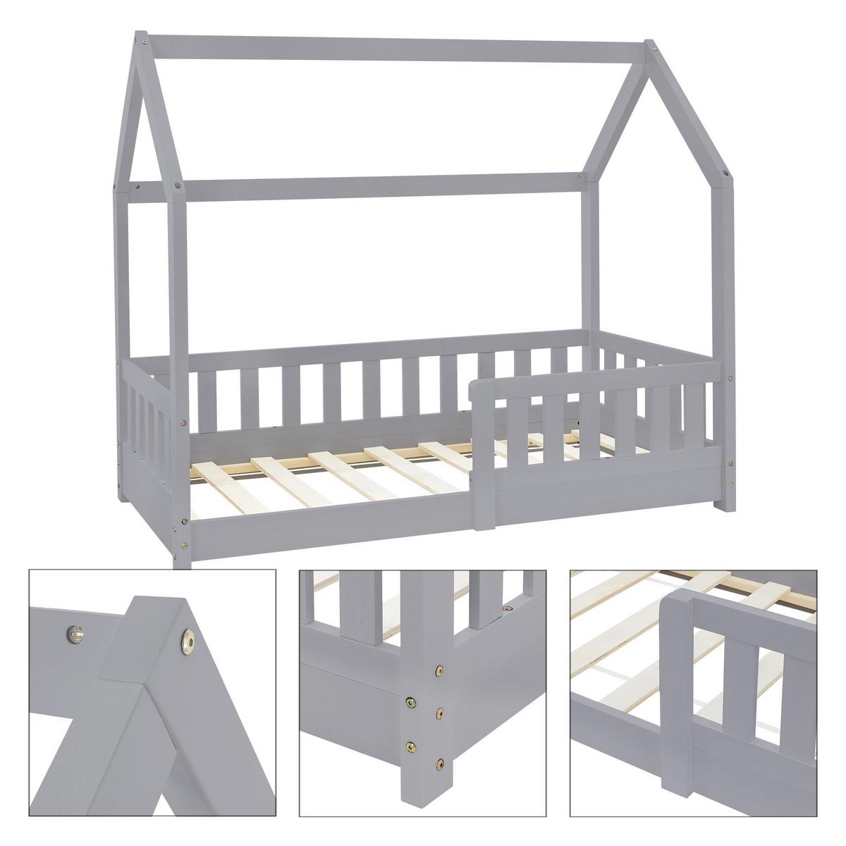 KINDERBETT mit Dach und Matratze 70x140 cm Hellgrau - Hellgrau, Holz (70/140cm) - ML-DESIGN