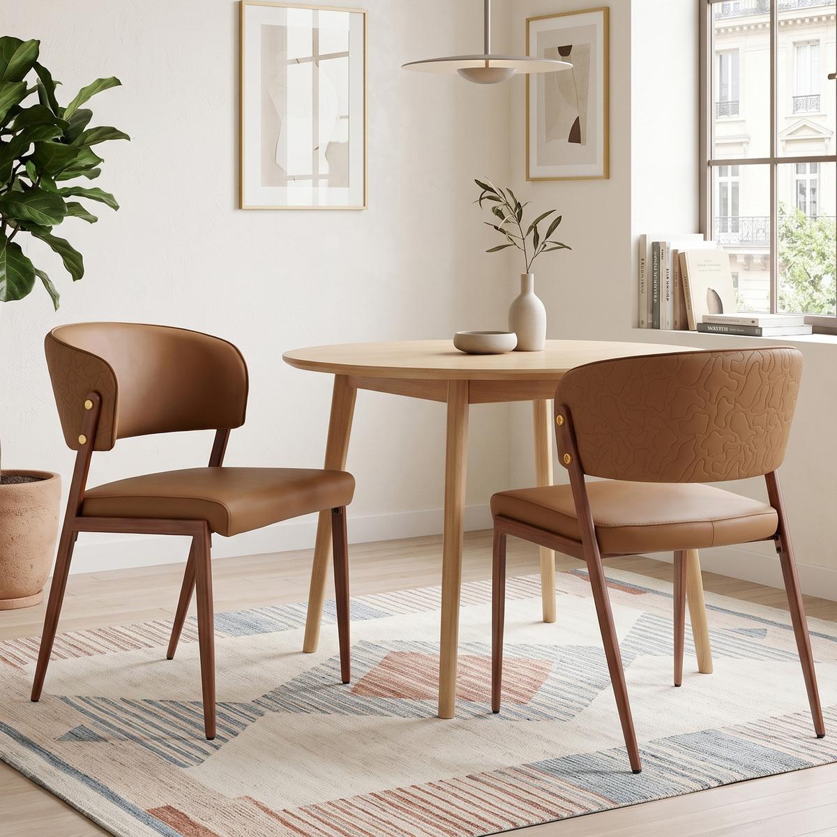 ESSZIMMERSTÜHLE 2er Set Braun Kunstleder Gepolstert Metallgestell - Braun, Leder (51/78/49cm) - Urban Meuble