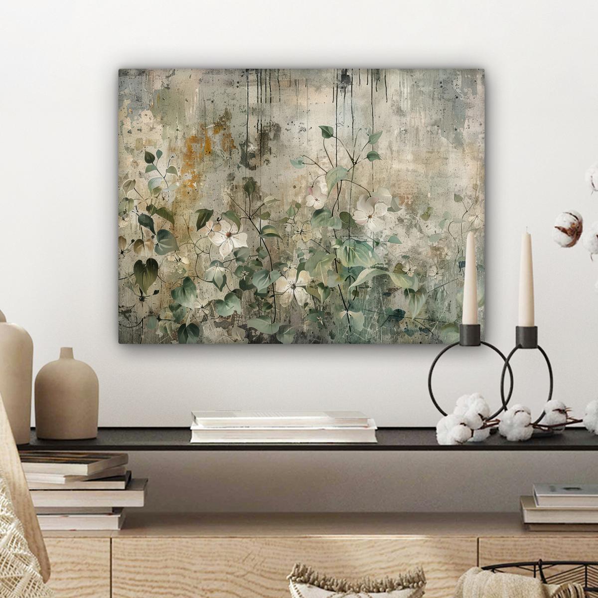 LEINWANDBILD Blumen - Blätter - Abstrakt - Modern Wandbild 40x30 cm - Grau, Textil (40/30cm) - MuchoWow