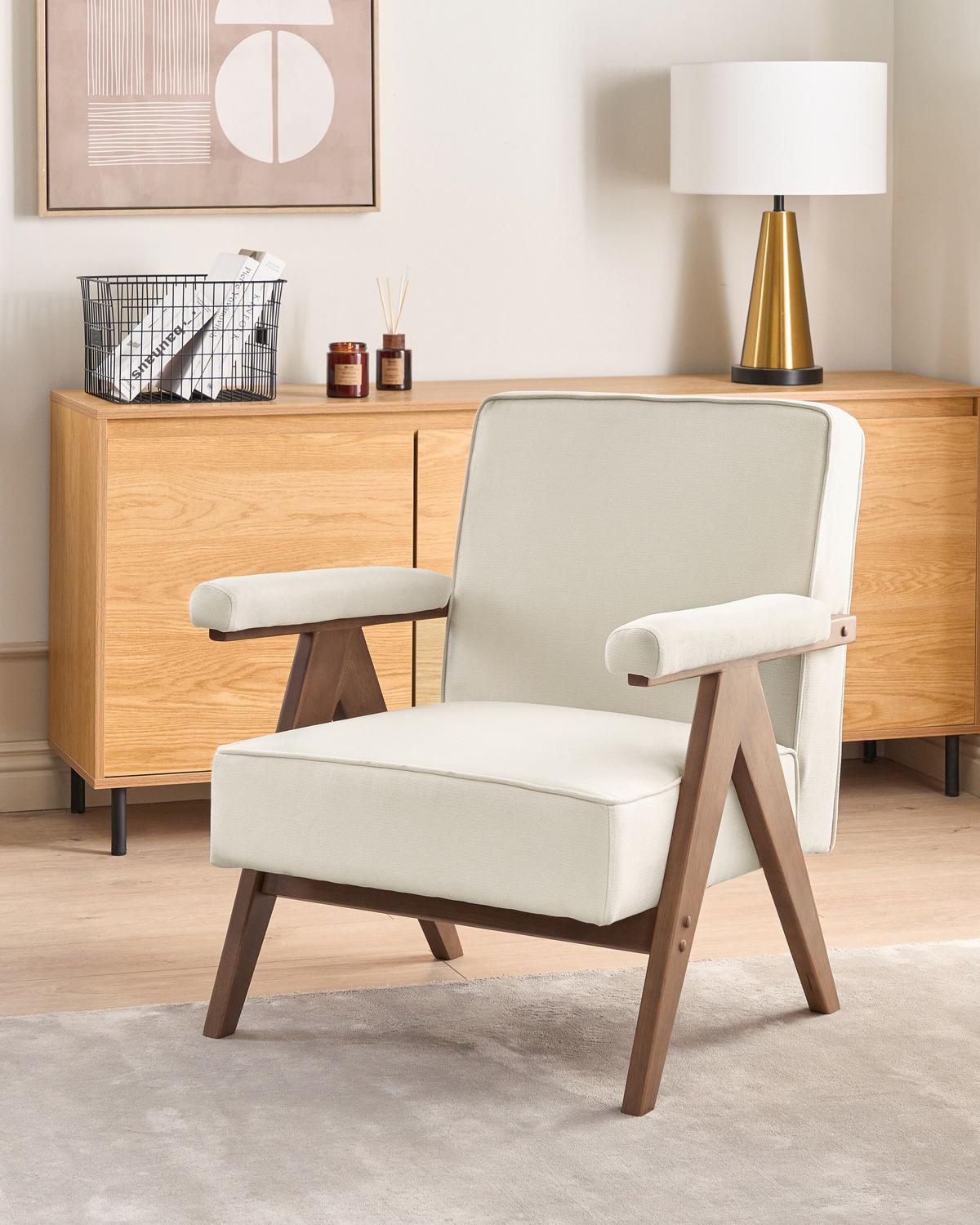 SESSEL Creme Evje - Beige/Dunkelbraun, Textil (65/81/57cm) - Beliani