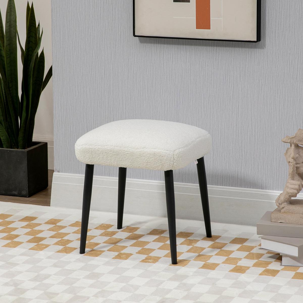 FUSSHOCKER Sitzhocker Quadratischer Schminkhocker mit Kaschmir-Optik, Stahlbeine - Creme, Kunststoff (42/44/42cm) - HOMCOM