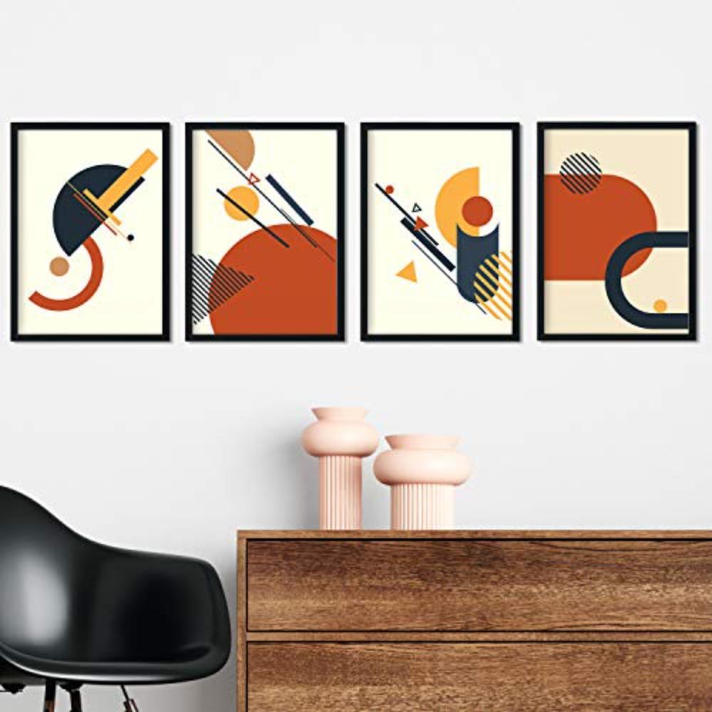 POSTER Set mit 4 Senf, mit farbigen Motiven abstrakten Konstruktivismus A4 Schwarzer Rahmen - Schwarz, Papier (29.7/3cm) - Nacnic