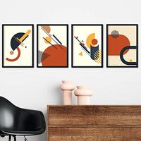 POSTER Set mit 4 Senf, mit farbigen Motiven abstrakten Konstruktivismus A4 Schwarzer Rahmen - Schwarz, Papier (29.7/3cm) - Nacnic