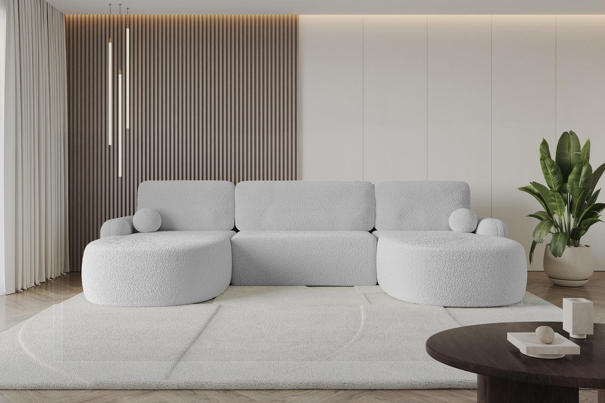 WOHNLANDSCHAFT mit Schlaffunktion und Bettkasten LIRA-U - 335x172x89 Hellgrau - Hellgrau, Holzwerkstoff/Textil (335/89/172cm) - ALTDECOR