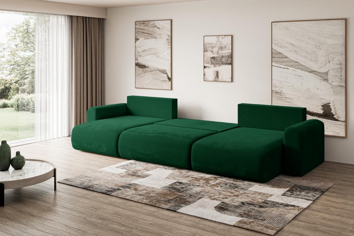WOHNLANDSCHAFT mit Schlaffunktion und Bettkasten ORRO-U - 362x145x83 cm Grün Velours - Schwarz/Grün, Holzwerkstoff/Kunststoff (362/83/145cm) - ALTDECOR
