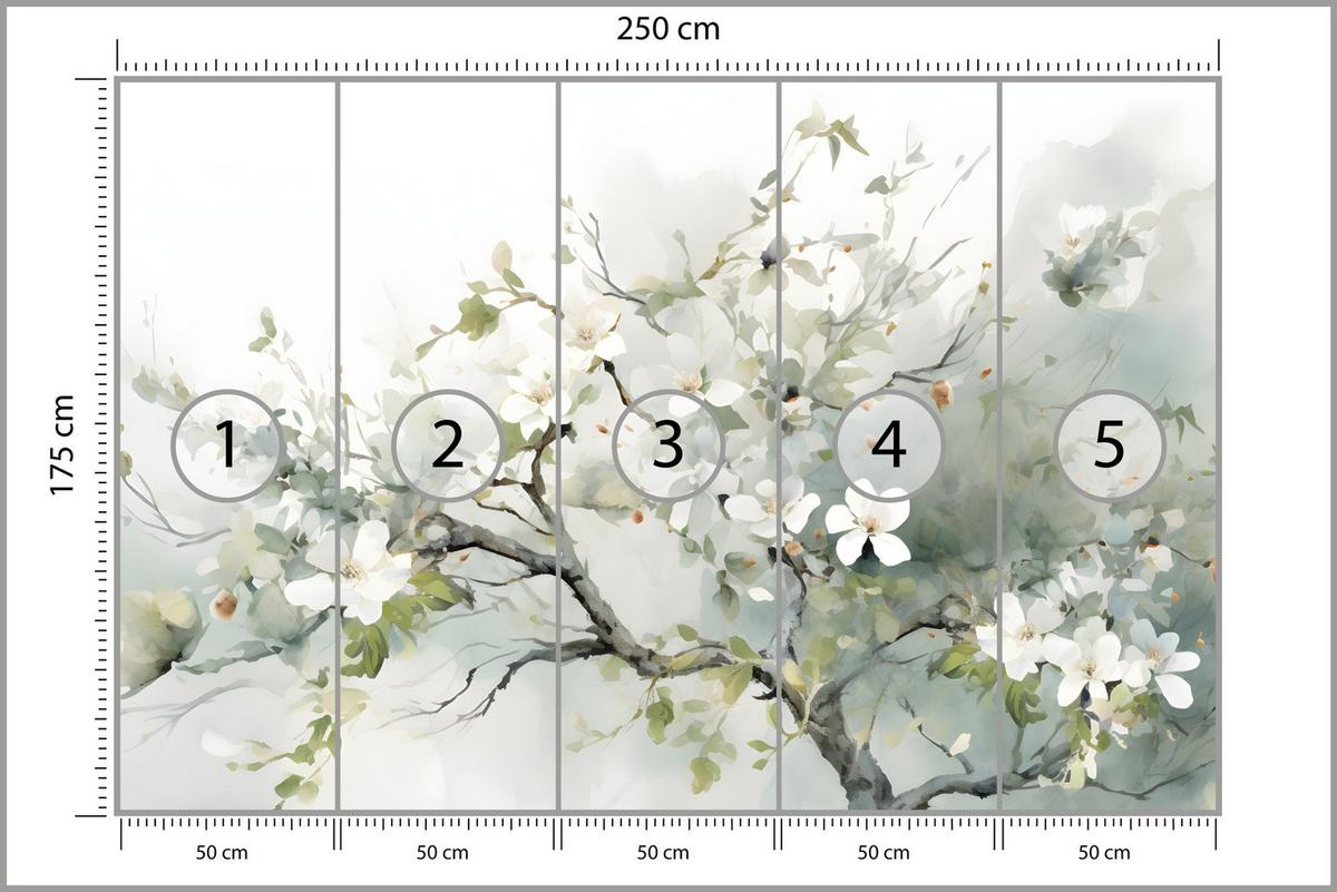 FOTOTAPETE für Wohnzimmer Aquarellbaum Blumen Natur 250x175 - Beige/Weiß, Papier (250/175cm) - Muralo