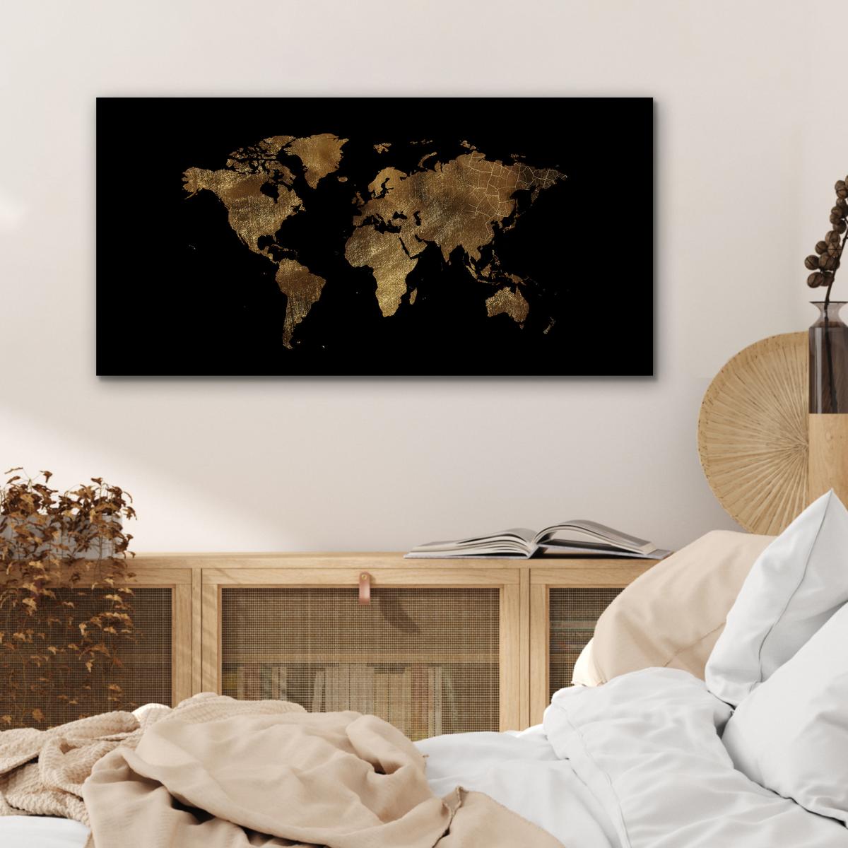 METALLBILD Weltkarte - Gold - Luxus - Erde - Schwarz 80x40 cm - Goldfarben, Metall (80/40cm) - MuchoWow
