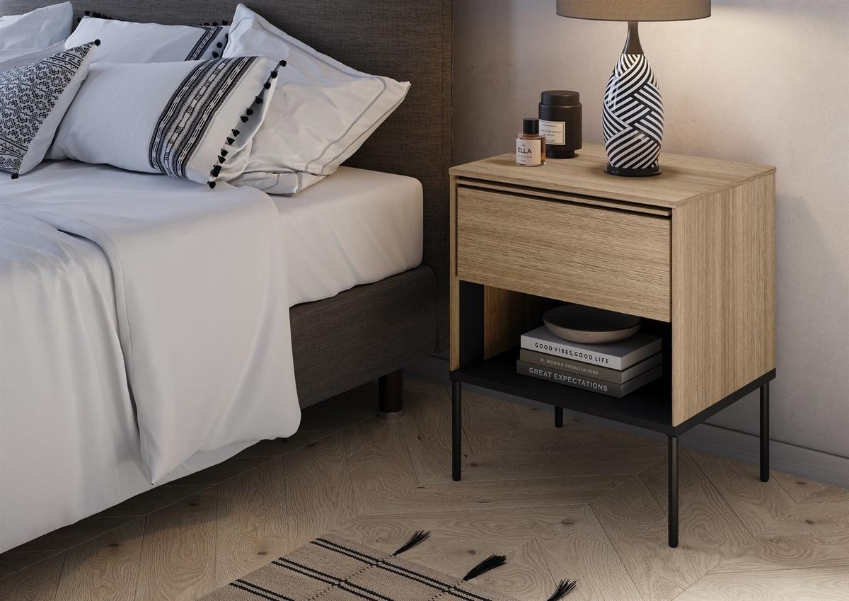 NACHTTISCH VISSO VI-10 Eiche linear - Eichefarben, Holzwerkstoff (41/51/62cm) - Lookway