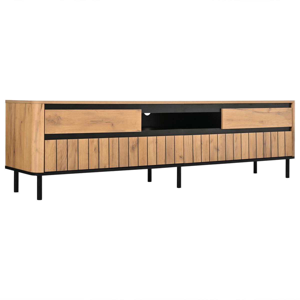 TV-LOWBOARD 180cm Naturholz & Schwarz mit 2 Schubladen & 2 Klapptüren - Schwarz/Naturfarben, Holzwerkstoff (180/52/40cm) - Urban Meuble