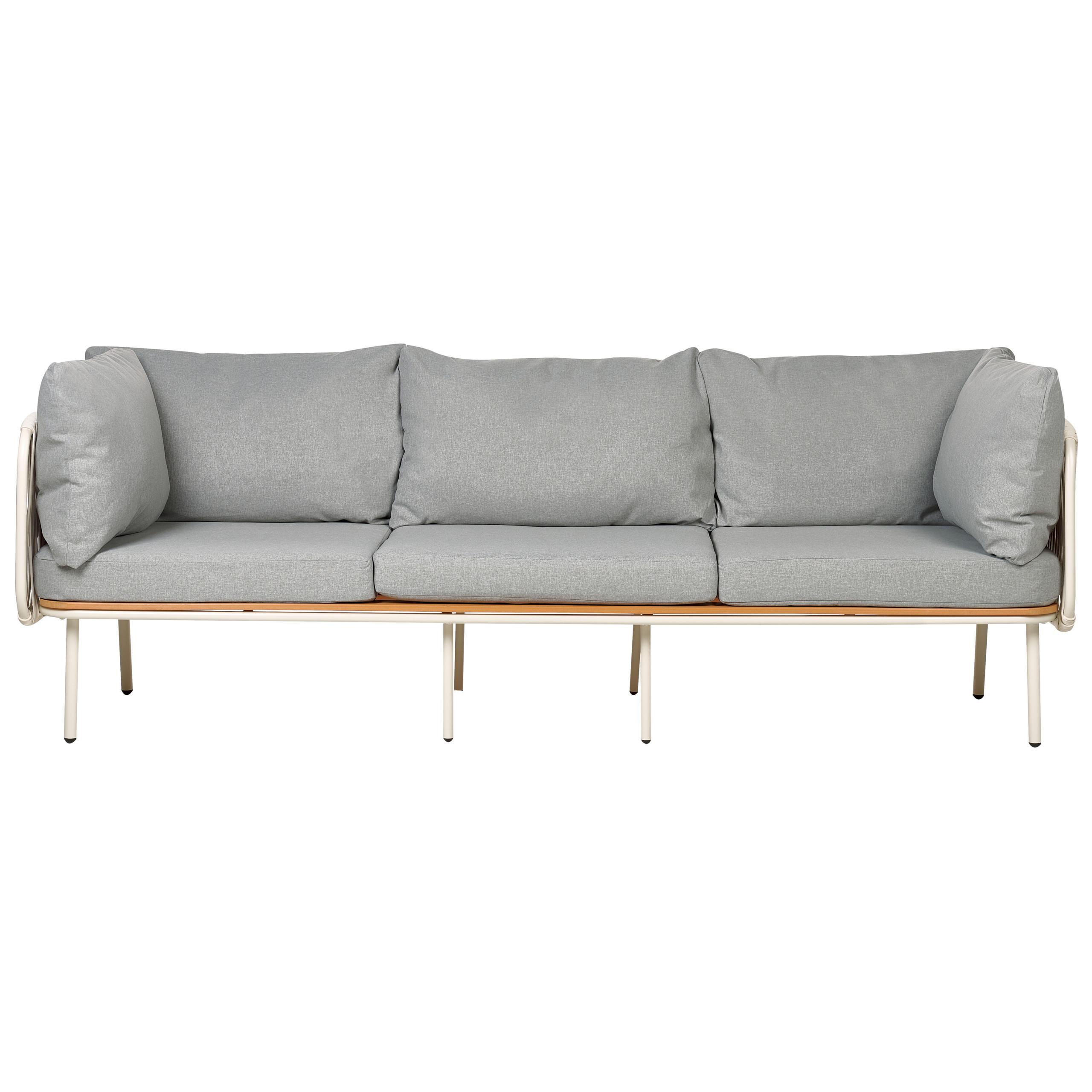 GARTENSOFA 3-Sitzer Grau Senise - Hellbraun/Weiß, Metall (225/85/60cm) - Beliani