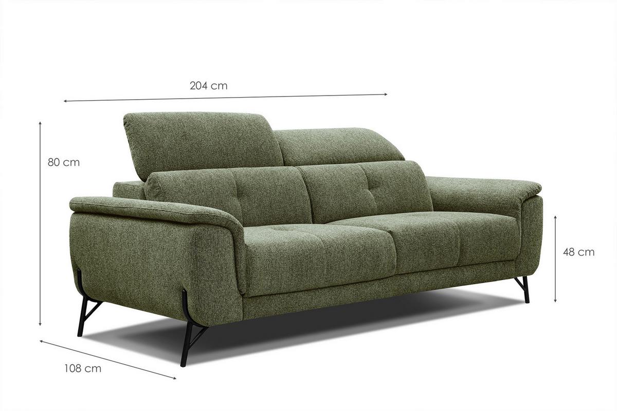 SOFA AVENA 3-Sitzer, olivgrün - Olivgrün, Holzwerkstoff/Textil (204/80/108cm) - Wozimo
