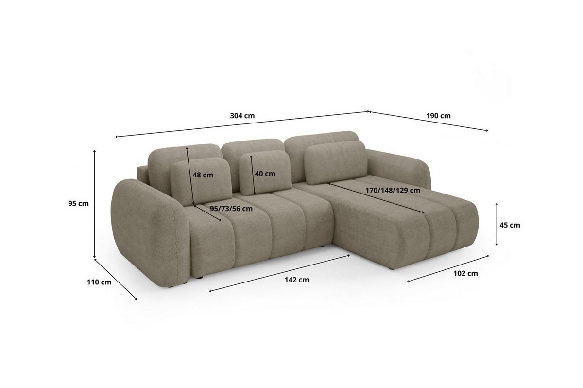 ECKSOFA Caria Mit Schlaffunktion - Schwarz, Holzwerkstoff/Textil (304/190cm) - Fun Möbel