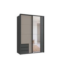 SCHWEBETÜRENSCHRANK 2-türig B138/H200/T65 cm, Passepartout-Kleiderschrank mit Spiegel & sichtbaren Schubkästen in Grafit, 1x Tür in Sandgrau / 22687 - Sandfarben/Graphitfarben, Holz/Holzwerkstoff (138/200/65cm) - luma-home
