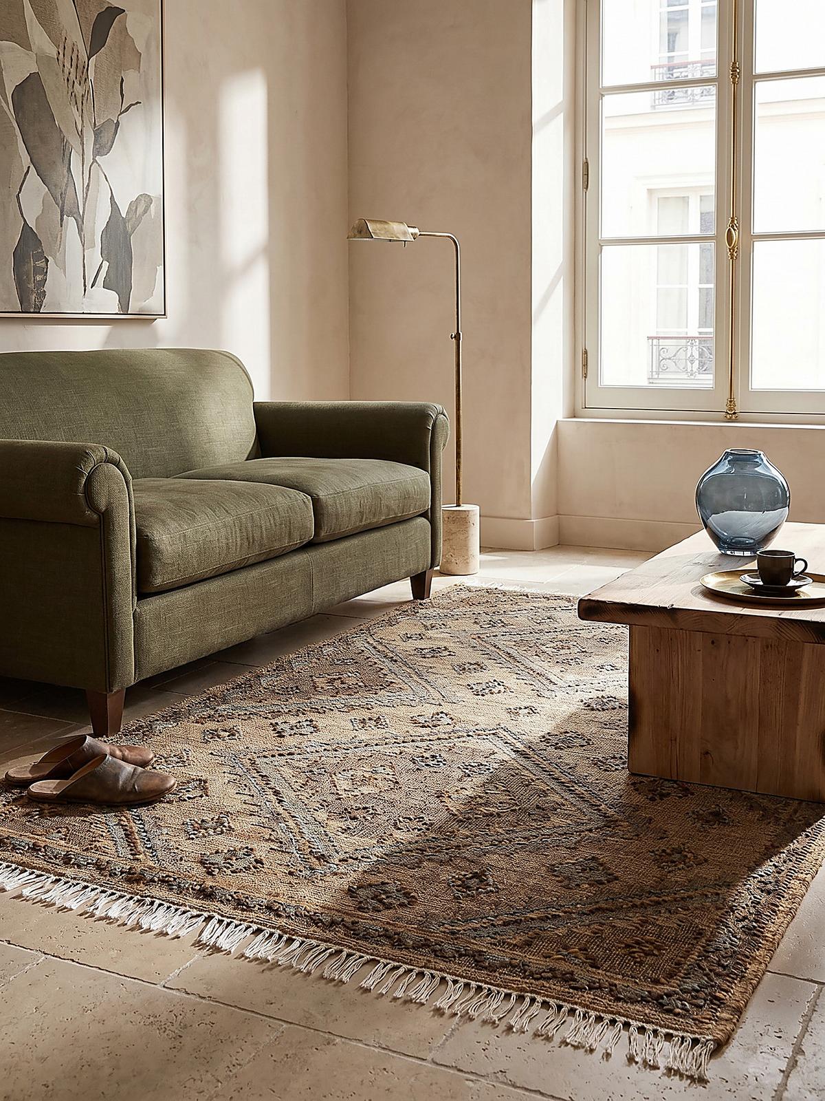 JUTETEPPICH handgewebt BERMEO, im Vintage-Stil, Natur, 140 x 200 cm - Beige, Textil (200/140cm) - KADIMA DESIGN