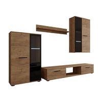 WOHNWAND Salsa mit blauer LED Beleuchtung - Eichefarben/Schwarz, Holzwerkstoff (235/180/41cm) - MIRJAN24