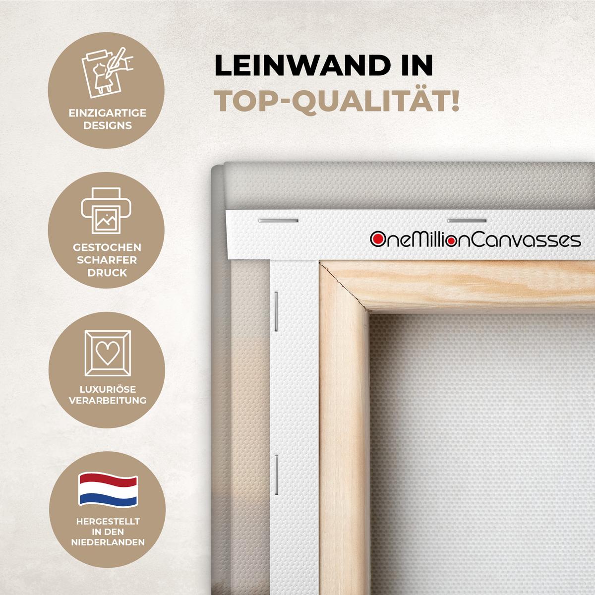 LEINWANDBILD Gras - Morgennebel - Kreuz - Christentum Wandbilder 80x60 cm - Beige, Textil (80/60cm) - MuchoWow