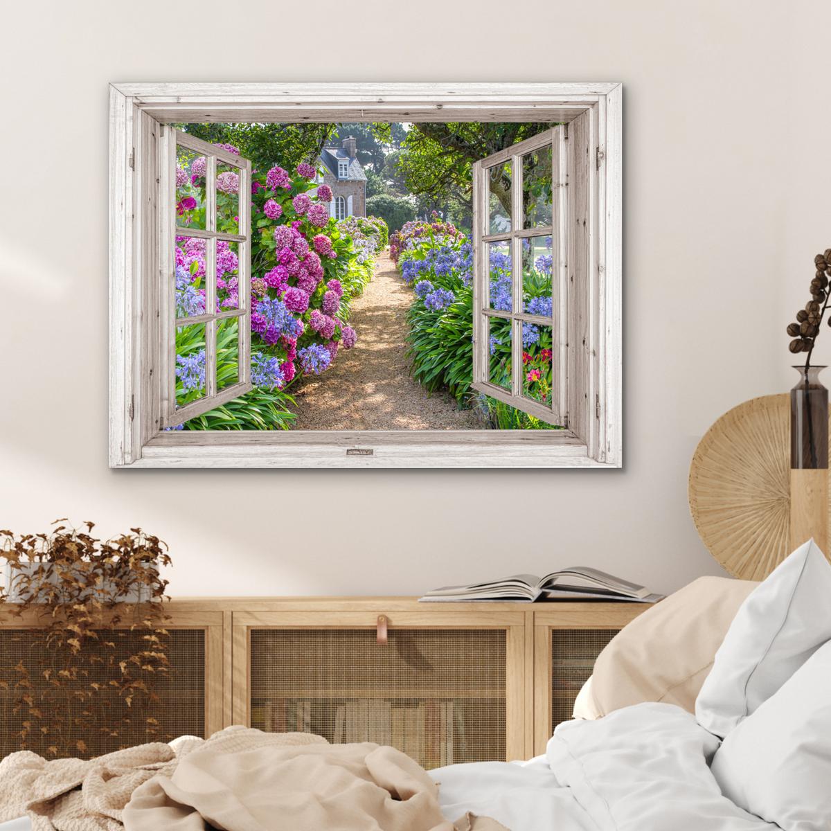 METALLBILD Hortensie - Durchsichtig - Blumen - Sommer - Lila - Weg 80x60 cm - Lila, Metall (80/60cm) - MuchoWow