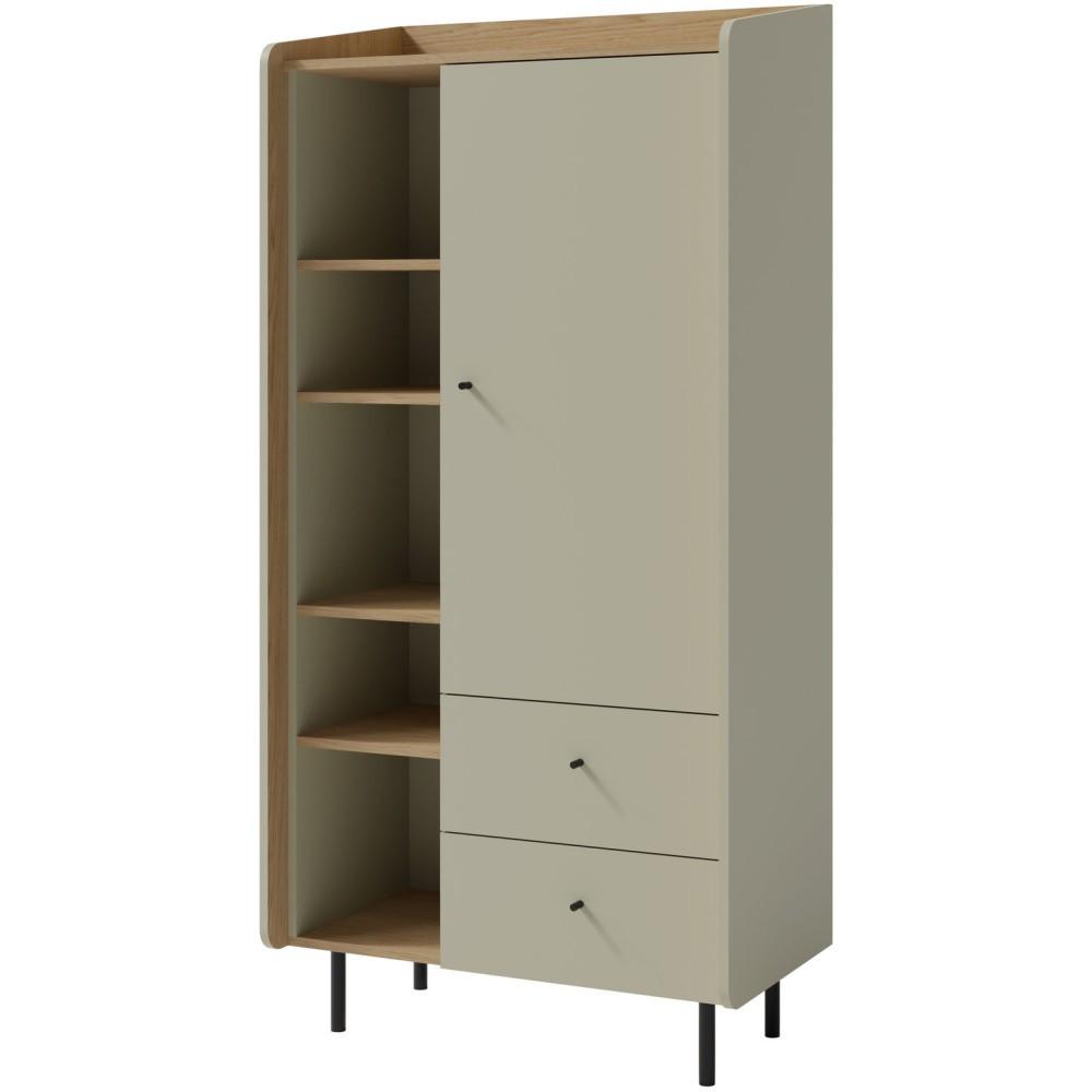 BÜCHERREGAL Alex mit 1 Tür und 2 Schubladen, Eukalyptus - Eukalyptusholzfarben/Schwarz, Holzwerkstoff (80/170/42cm) - Beautysofa