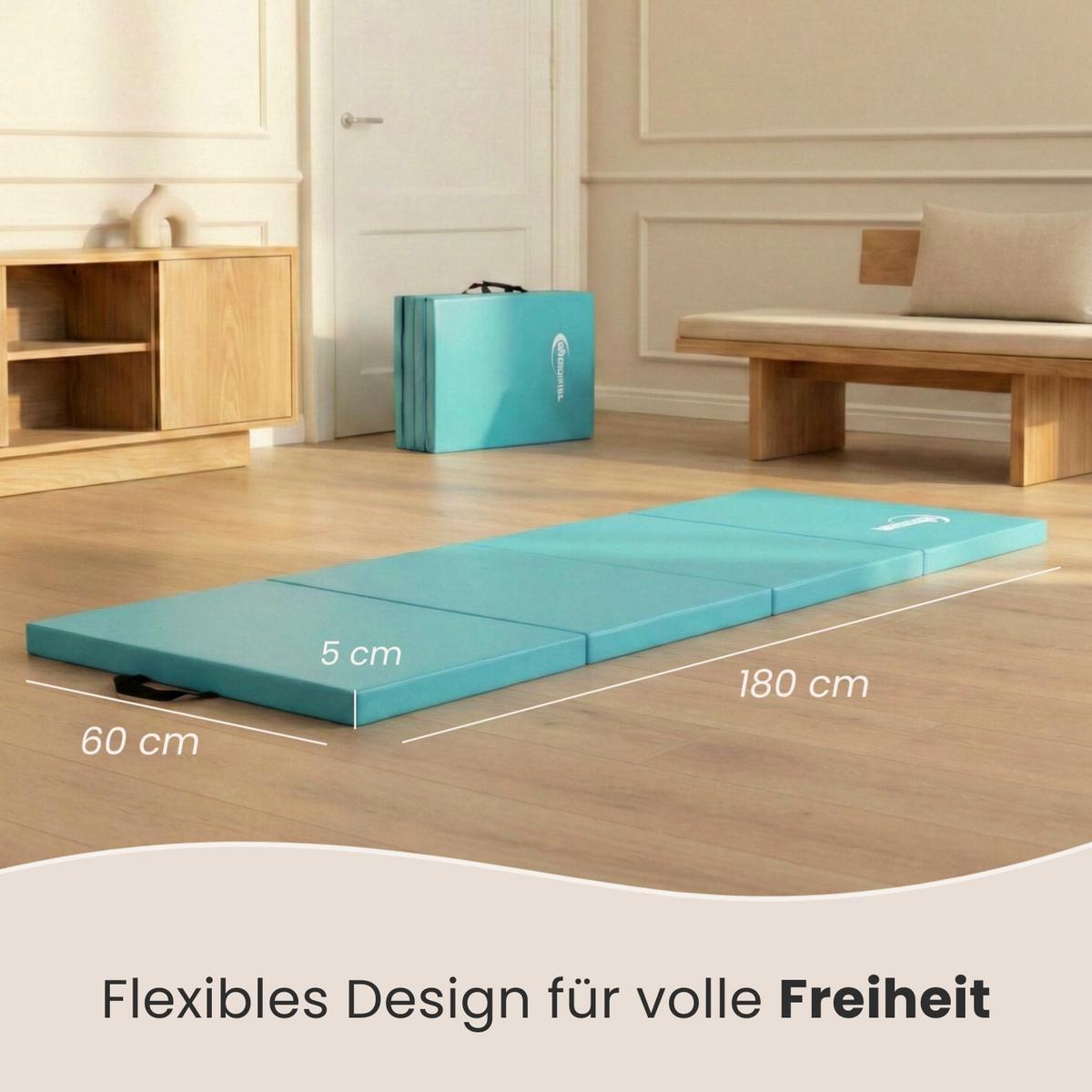 GYMNASTIKMATTE zum Wenden - 180/60/5 cm Faltbare Turnmatte - Mintgrün, Kunststoff (60/180cm) - eyepower