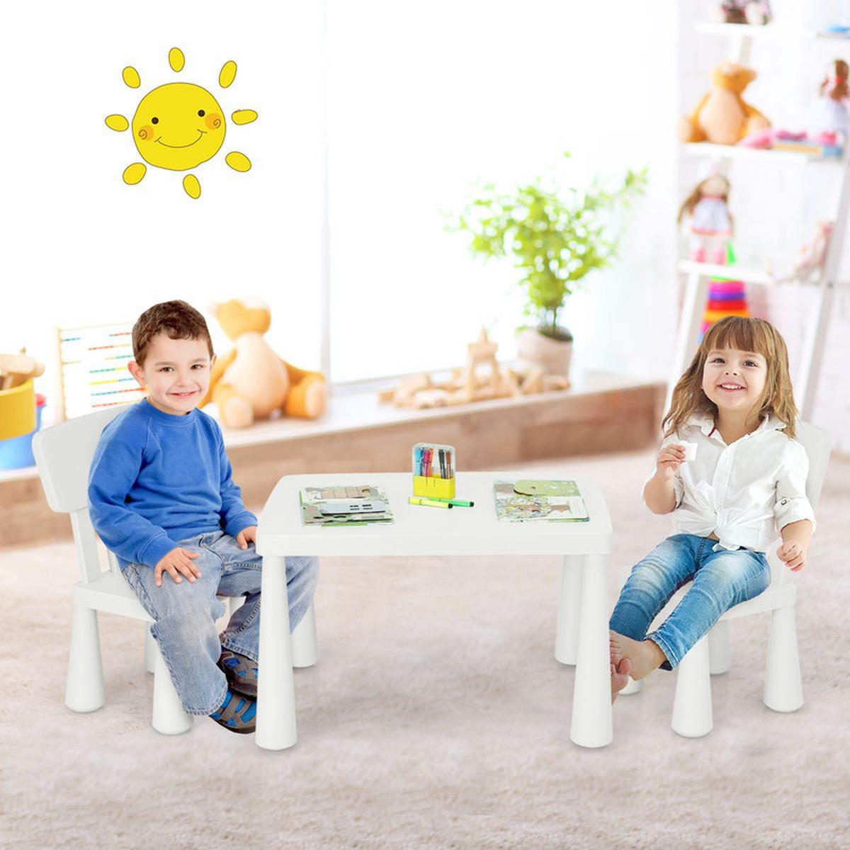 KINDERTISCH mit 2 Stühlen weiß(3-tlg) - Weiß, Kunststoff (76.5/49.5/54.5cm) - COSTWAY